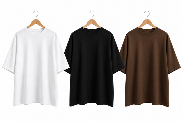 Oversized T-Shirt Combo (Pack of 3) — Black, Brown & White