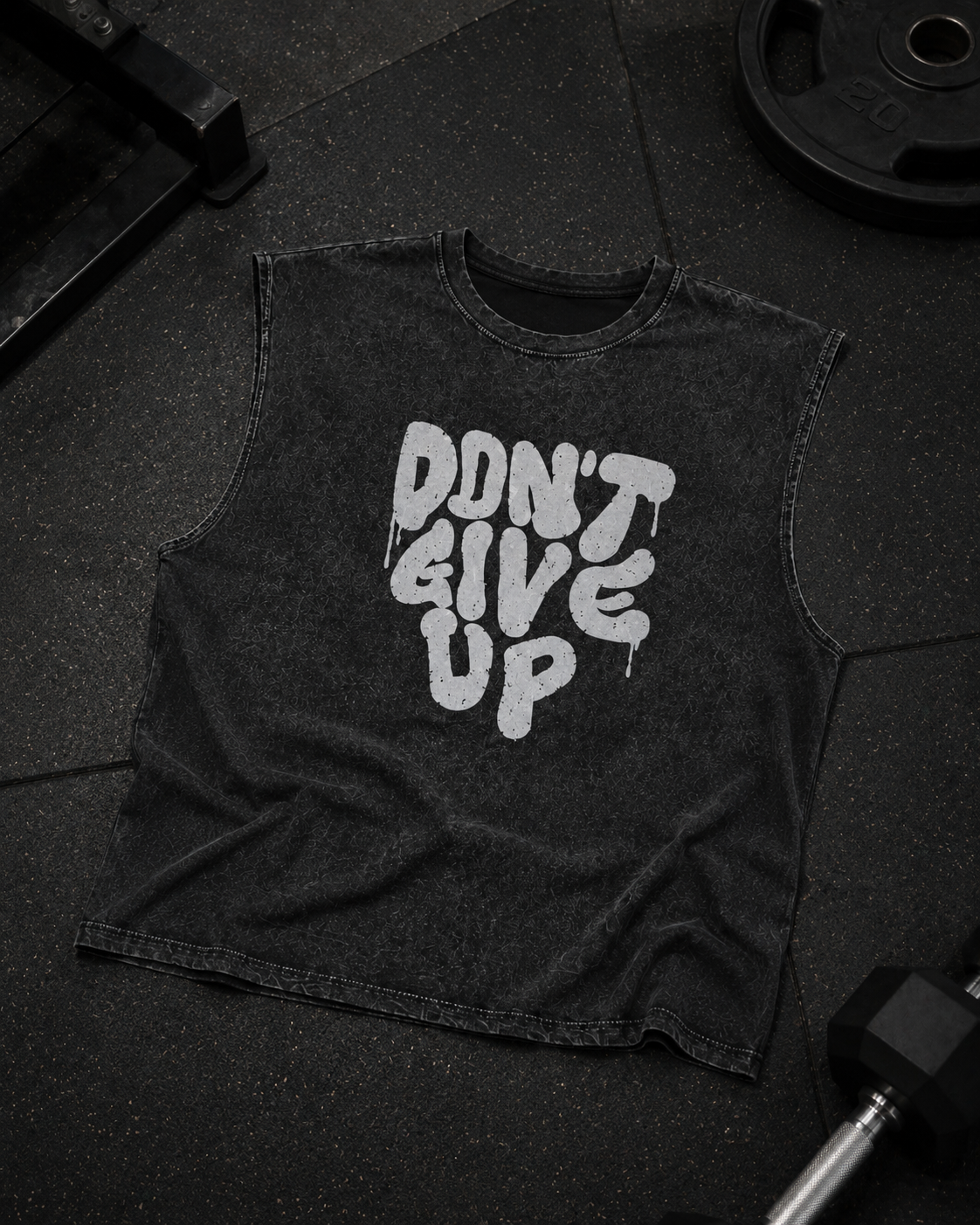 Oversized Acid Wash Gym Vest — Don't Give UP