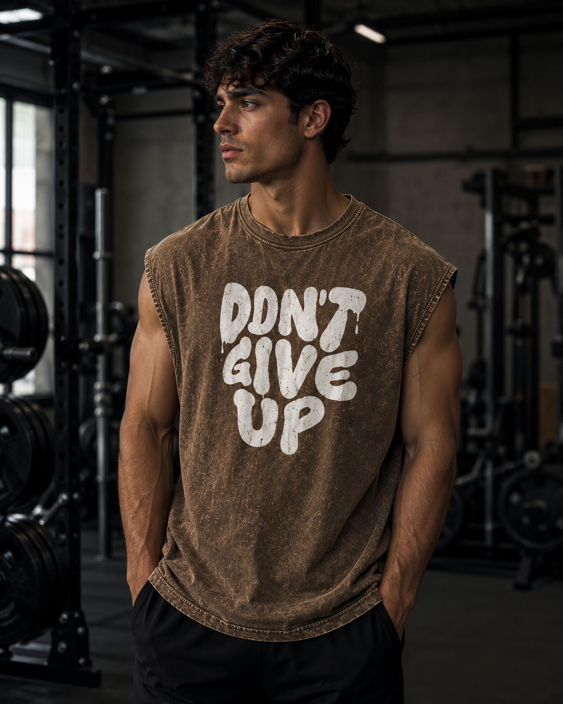 Oversized Acid Wash Gym Vest — Don't Give UP