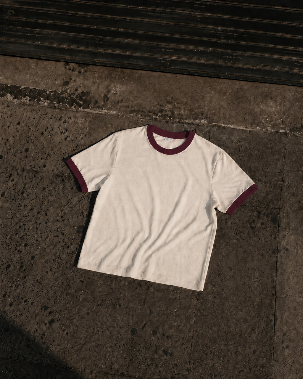 Avero Vintage Ringer Tee — Off White / Red