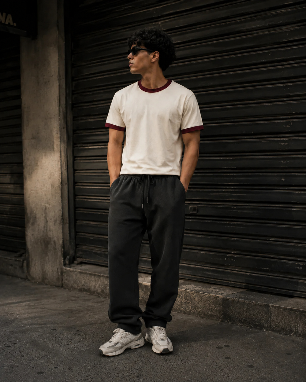 Avero Vintage Ringer Tee — Off White / Red