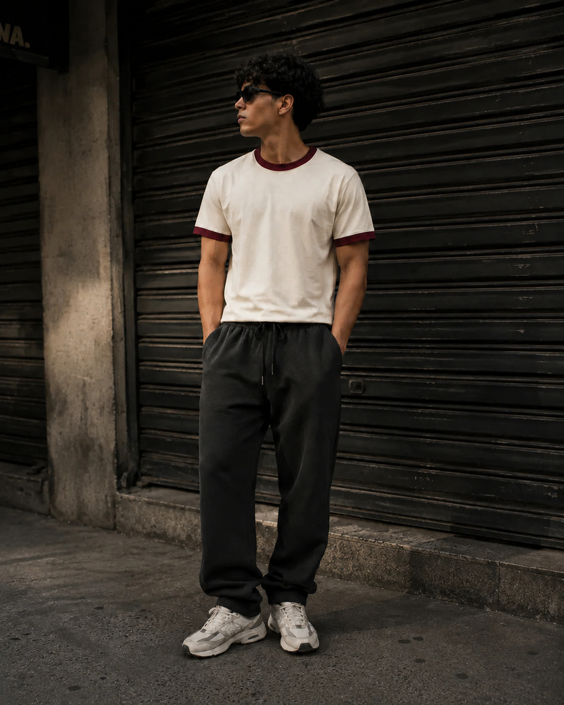 Avero Vintage Ringer Tee — Off White / Red