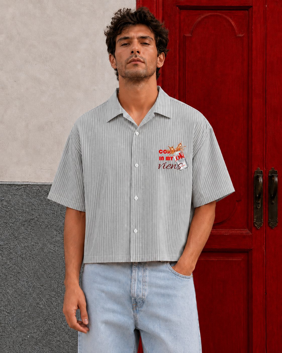 Boxy Fit Striped Shirt - Diet Coke (Grey)