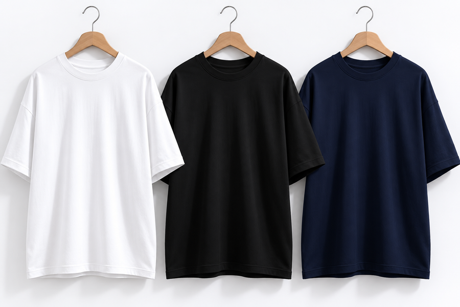 Oversized T-Shirt Combo (Pack of 3) — Black, Navy Blue & White