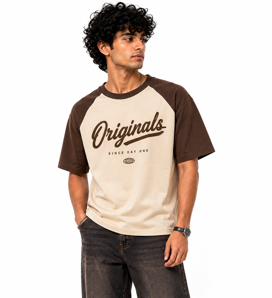 Brown & Beige Raglan T-Shirt