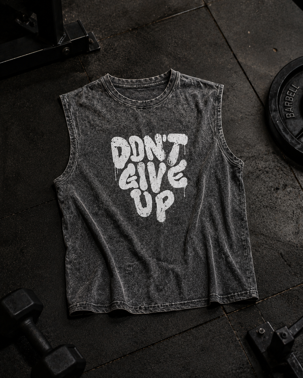 Oversized Acid Wash Gym Vest — Don't Give UP