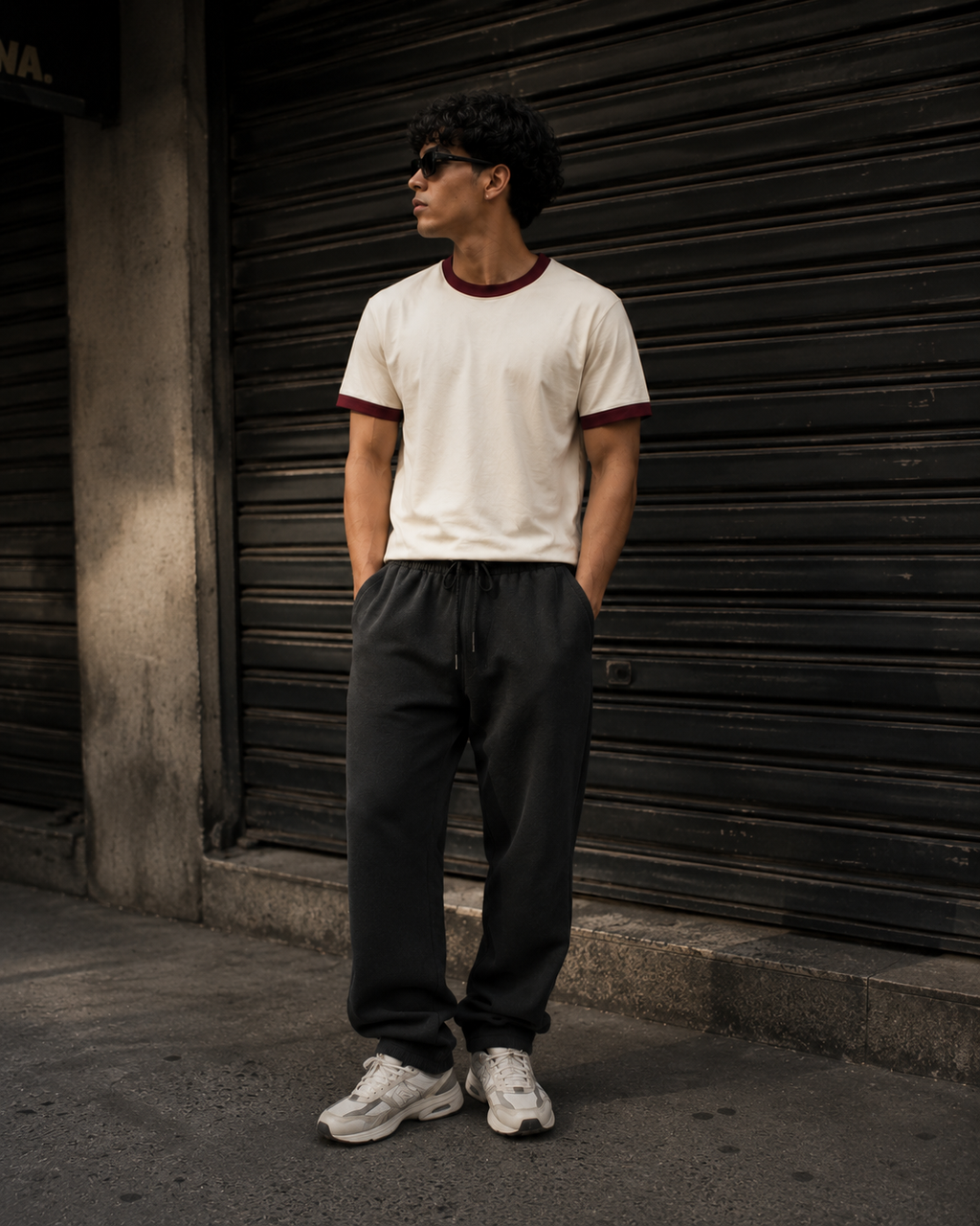 Avero Vintage Ringer Tee — Off White / Red