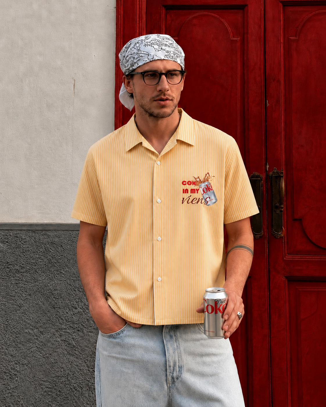 Boxy Fit Striped Shirt - Diet Coke (Yellow)