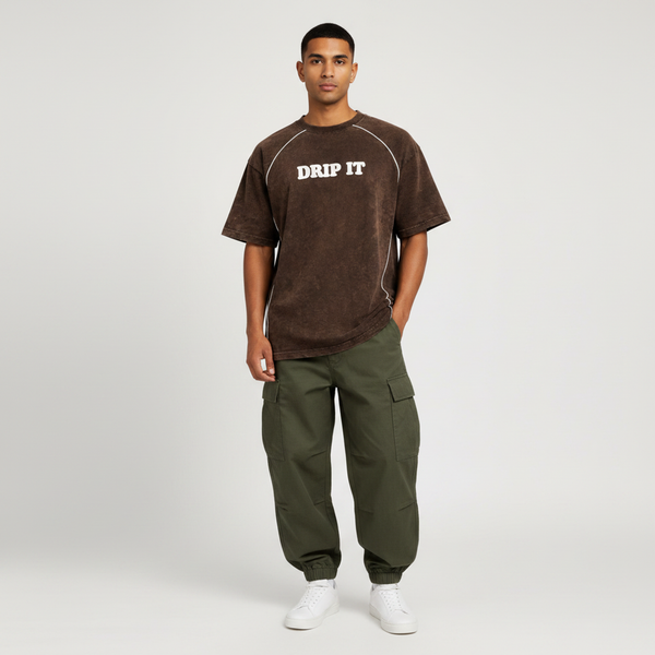 Drip It Printed Acid Wash Oversized T-Shirt