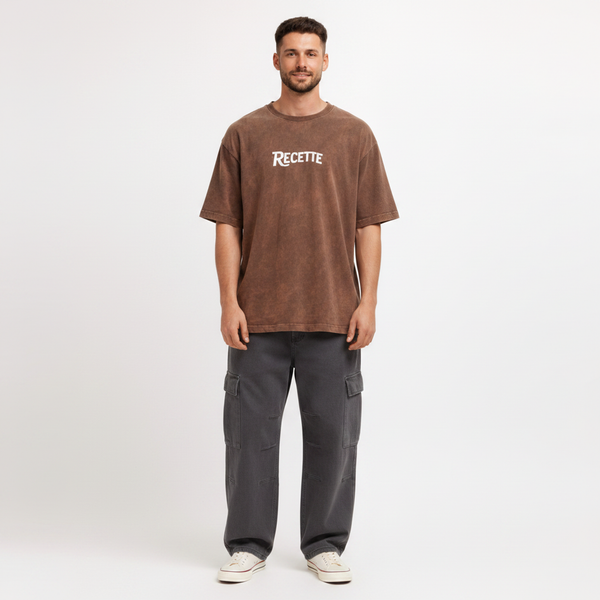 Recette Printed Acid Wash Oversized T-Shirt