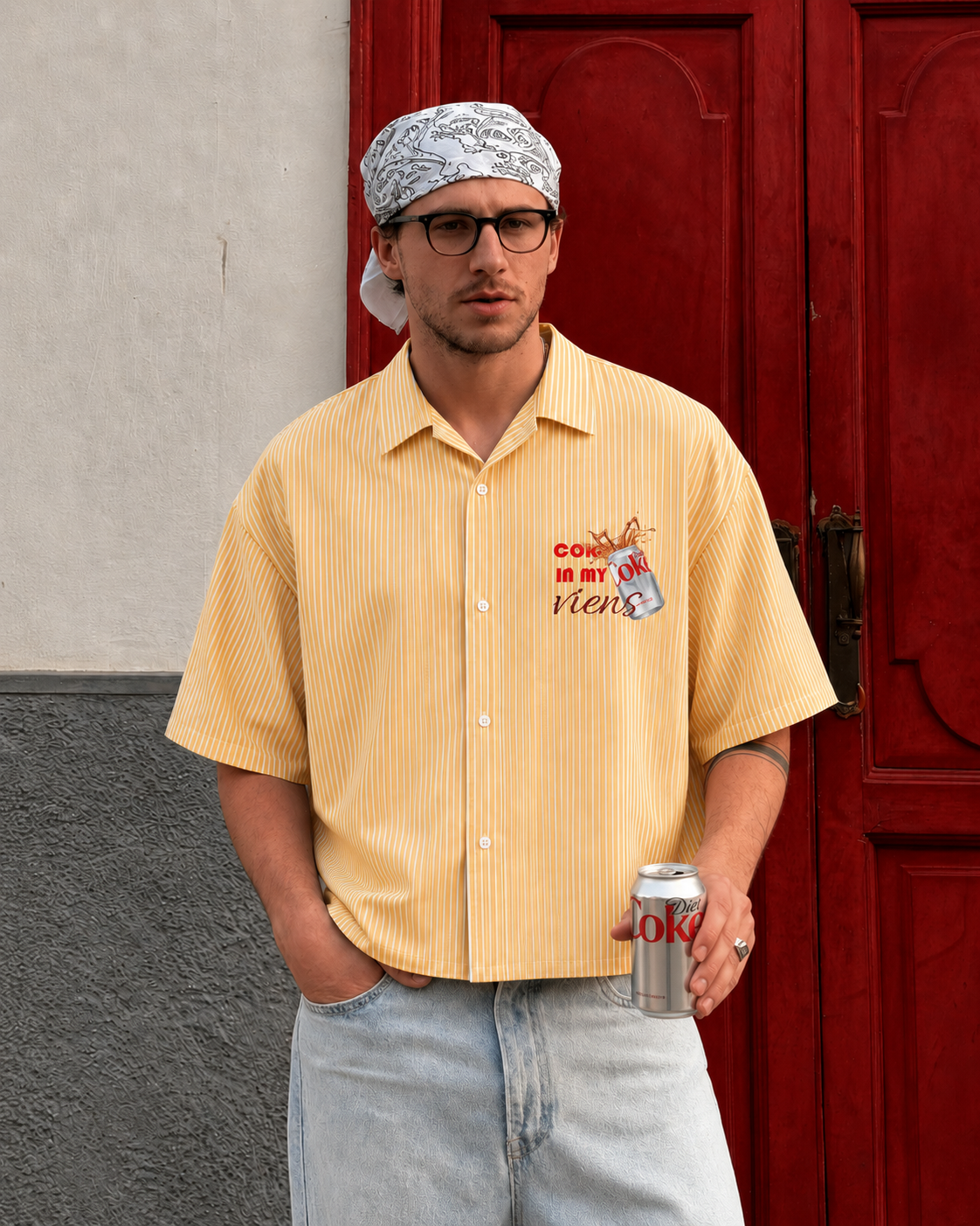 Boxy Fit Striped Shirt - Diet Coke (Yellow)