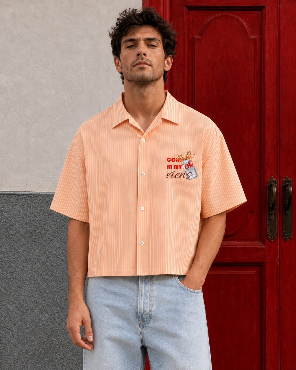 Boxy Fit Striped Shirt - Diet Coke (Orange)