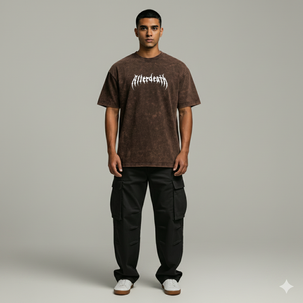 Afterdeath Printed Acid Wash Oversized T-Shirt