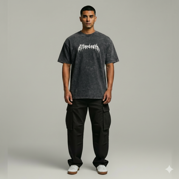 Afterdeath Printed Acid Wash Oversized T-Shirt