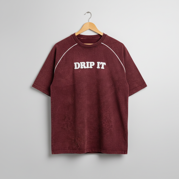 Drip It Printed Acid Wash Oversized T-Shirt