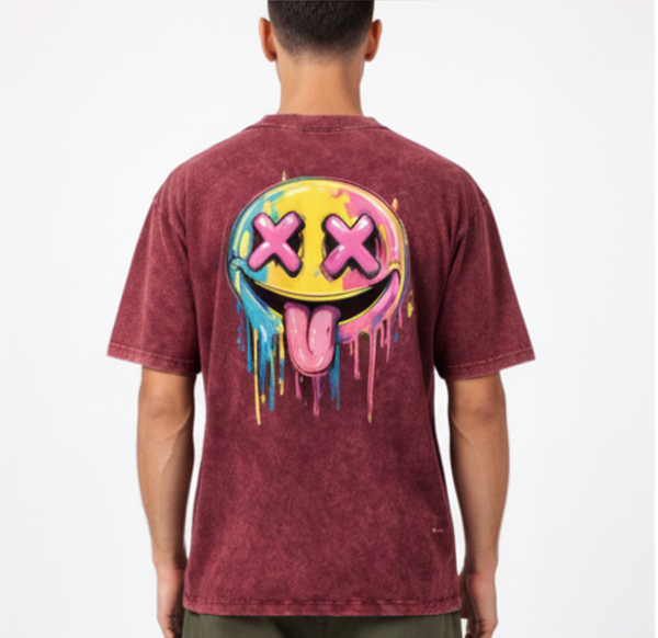 XOXO Drip Printed Acid Wash Oversized T-Shirt
