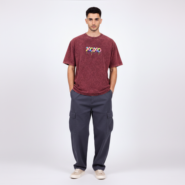 XOXO Drip Printed Acid Wash Oversized T-Shirt