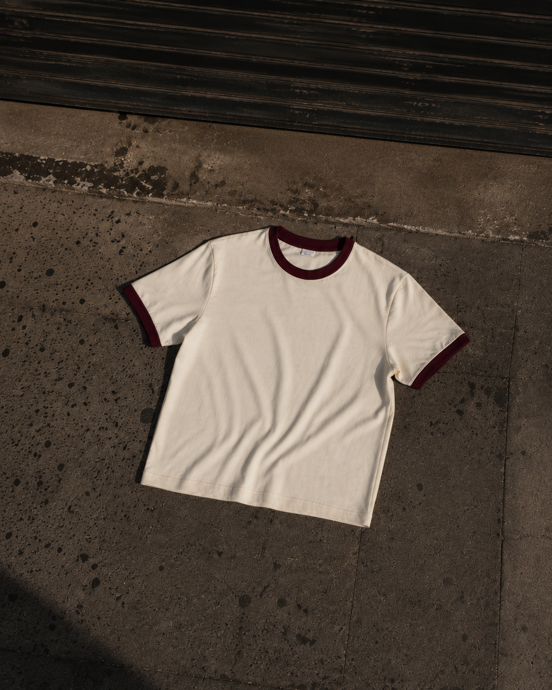 Avero Vintage Ringer Tee — Off White / Red