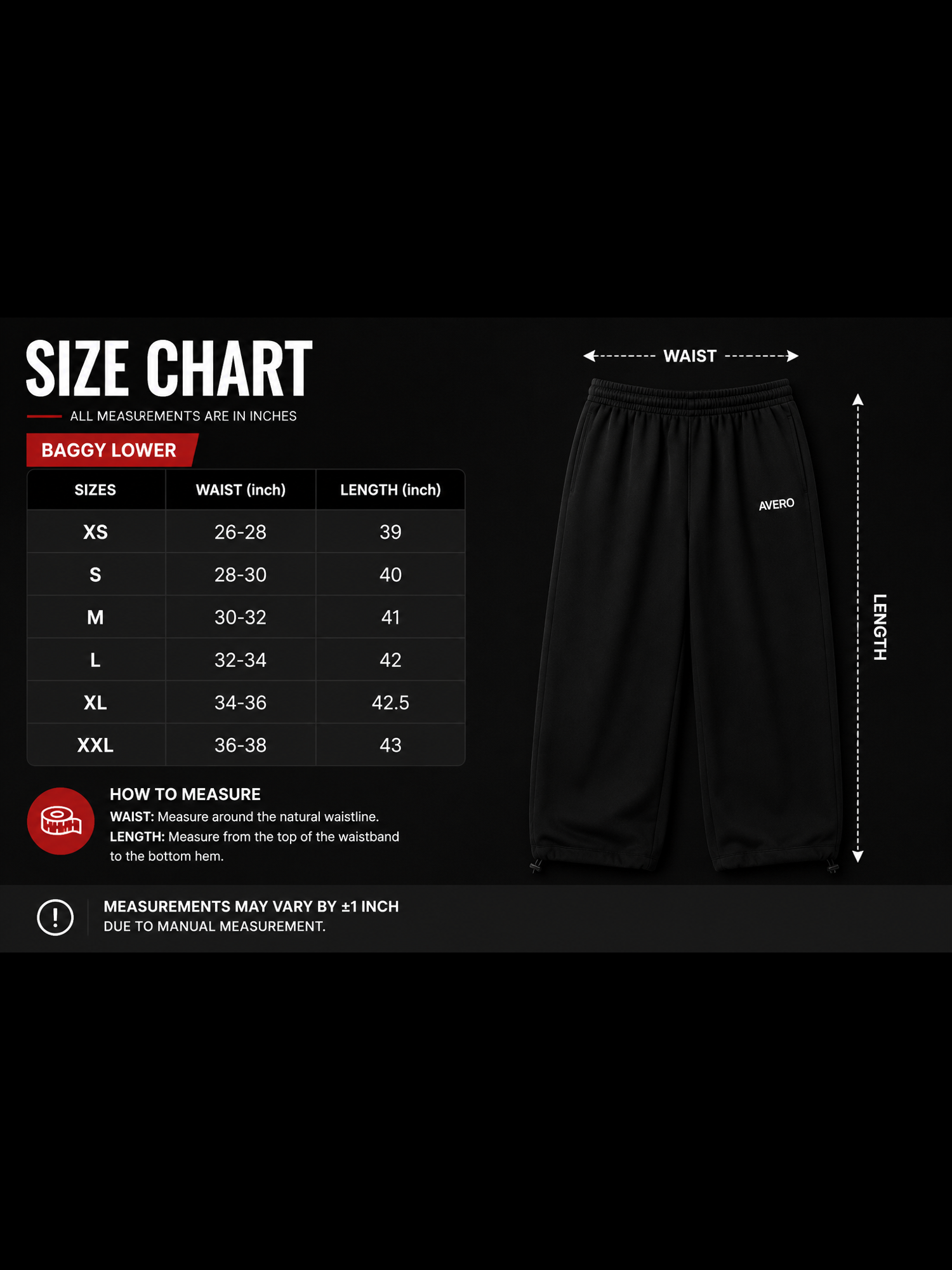 Avero Heavyweight Baggy Lower - Grey size guide